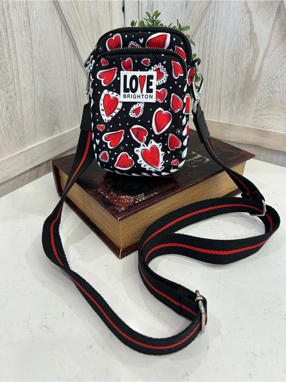Brighton “Hearts a Flutter” Black Crossbody